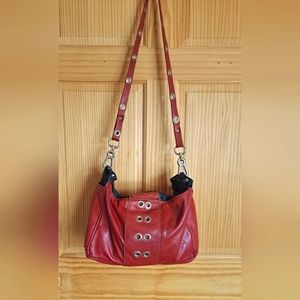 Trace Lambskin Leather Red & Black Rivet Hobo